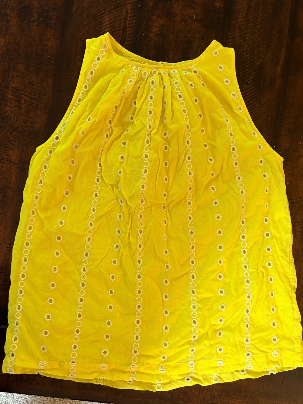 Yellow Cotton Embroidered Eyelet Maternity Top, Small